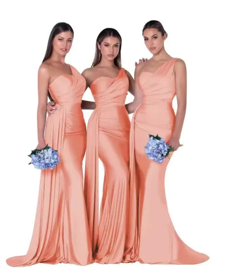 Mermaid Satin Corset Bridesmaid Dress for Wedding Party Gown with Ruched Detailing and Floor Length