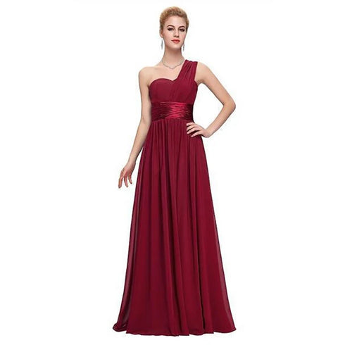 Bridesmaid Dress A Line Chiffon One Shoulder Pleated Back Lace Up Floor Length Wedding Dress
