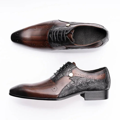 Handmade Men's Wedding Dress Brogue Shoes Genuine Leather Lace-Up Casual Fashion Footwear