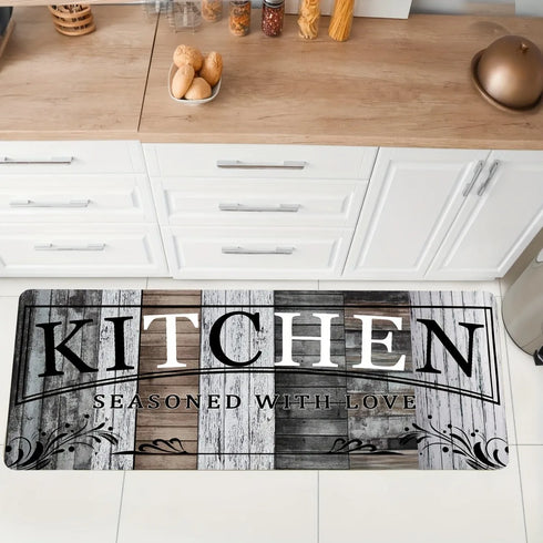 Kitchen Letter Print Area Rug Non-Slip Flannel Carpet Machine Washable for Home Living Room Bedroom
