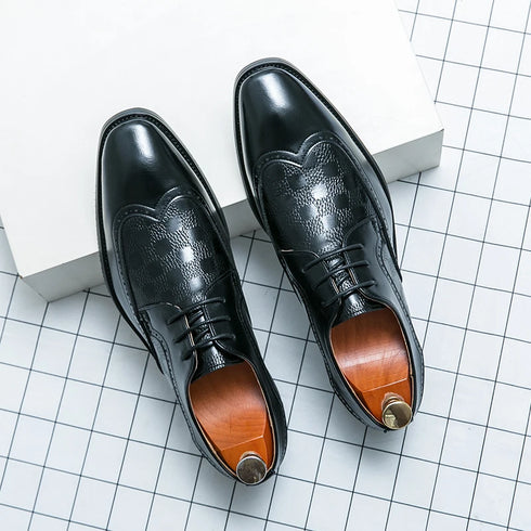Stylish Brogue Lace-Up Business Formal Shoes for Men – Perfect for Office, Banquet, and Outdoor Parties in Sizes 38-48