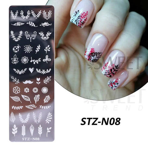 Winter Wonderland Nail Art Stamping Plate with Snowflake, Butterfly, and Rose Leaf Designs - Perfect for DIY Christmas Nail Polish Printing Template Tool