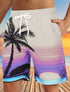 Men's Board Shorts Swim Shorts Drawstring 3D Coconut Tree Beach Shorts