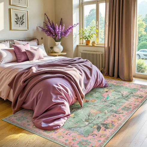 Floral Birds Area Rug for Living Room and Bedroom Decor Soft Non Slip Machine Washable Floor Mat