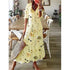 Floral Print Casual Dress for Women V Neck Half Sleeves Bohemian Holiday Beach Style