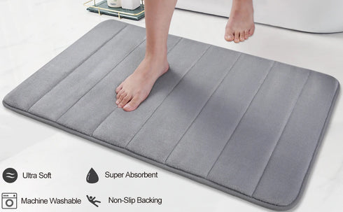 Absorbent Non-Slip Bath Mat Soft Memory Foam Bathroom Rug Machine Washable Foot Mat