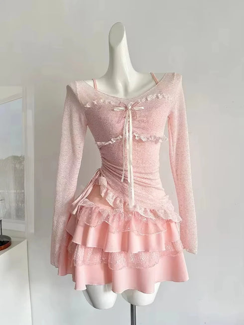 Fashion Vintage Y2K 3 Piece Set Summer Striped Shirt Slim Vest Lace Mini Skirt Women's Chic Outfit