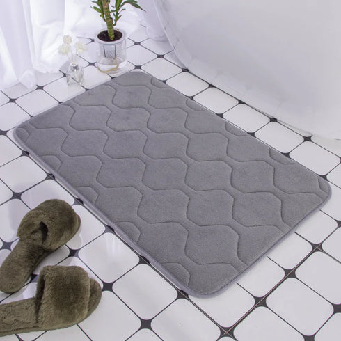 Cobblestone Embossed Non-Slip Bath Mat Memory Foam Carpet for Bathroom Shower Room Doormat
