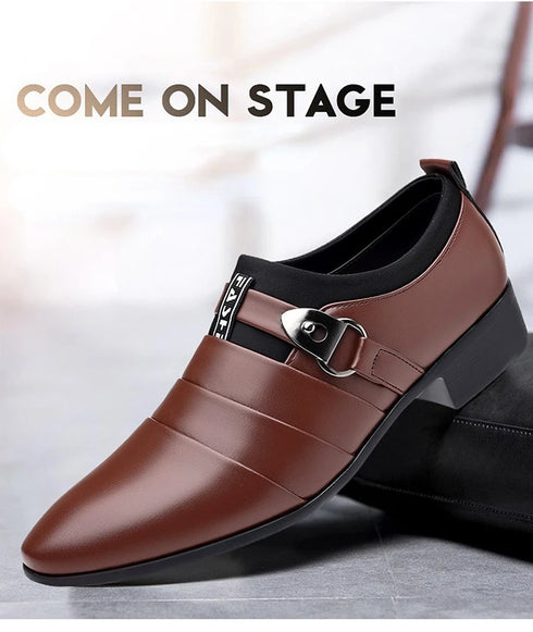 Luxurious Men's Leather Oxfords - Breathable Formal Dress Shoes for Office, Weddings, and Daily Wear, Elegant Slip-On Moccasins with Rubber Outsole