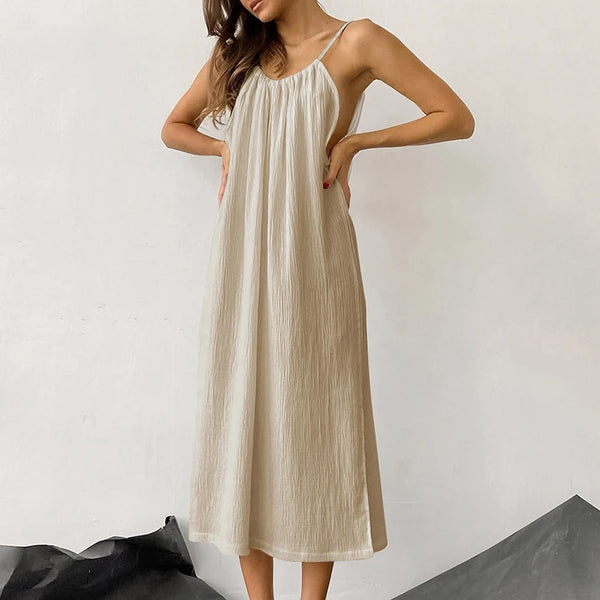 Cotton Gauze Elegant Maxi Dresses for Women Sleeveless Bandage Open Side Party Sundress