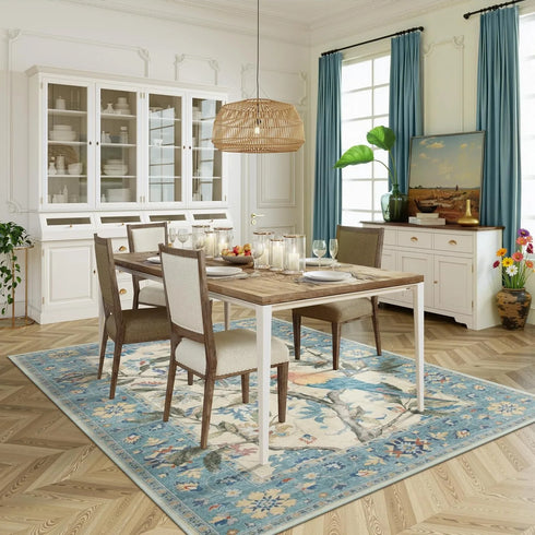 Floral Birds Area Rug for Living Room and Bedroom Decor Soft Non Slip Machine Washable Floor Mat