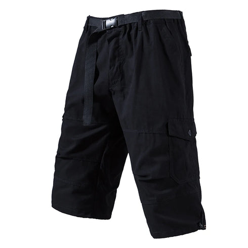 Mens Crop Pants Casual Cargo Shorts with Zipper Pockets