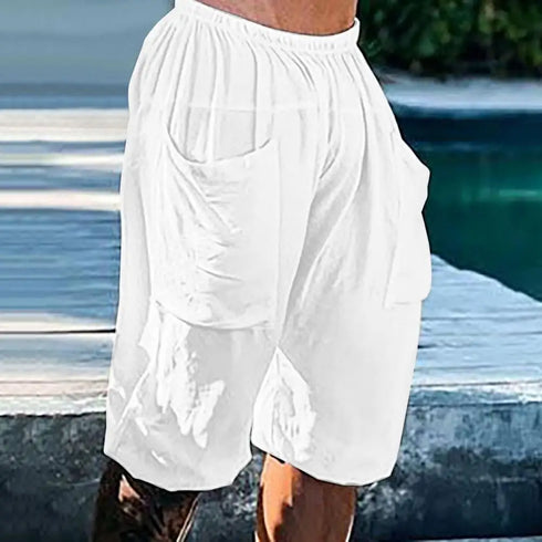 Fashion Summer Men's Linen Shorts Cargo Beach Shorts for Men