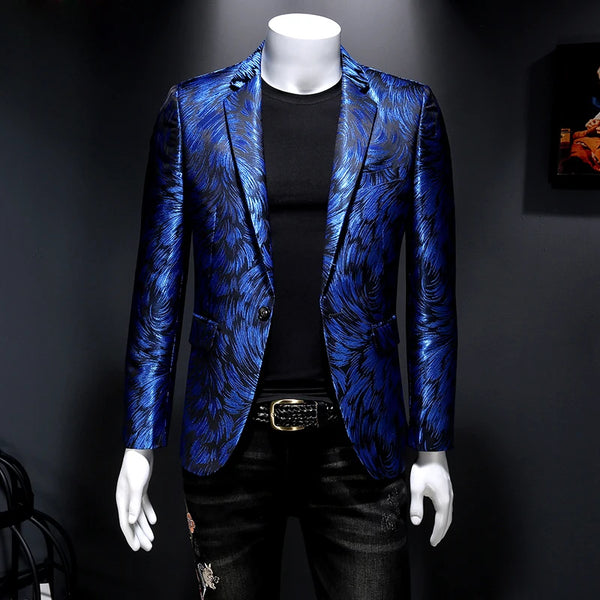 Plus Size 6XL-M Luxury Men Jacquard Slim Fit Blazer Casual Suit Jacket