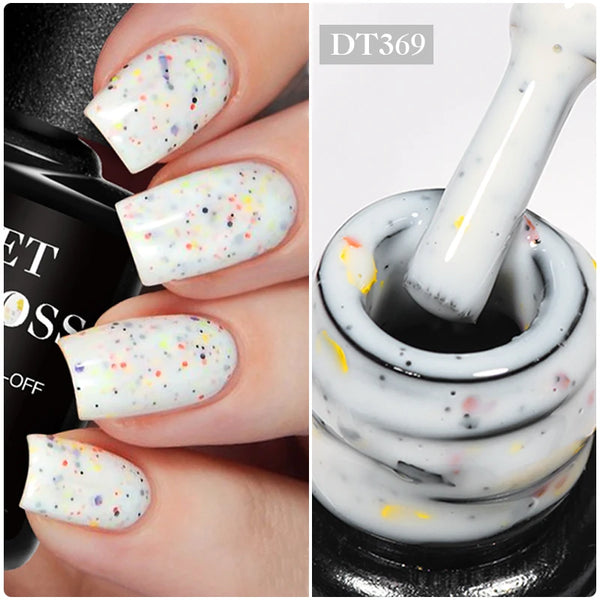 Milky White Snowflake Cream Gel Nail Polish with Pink Glitter Sequins for Stunning Fall Nail Art Design - Soak Off UV LED Varnish for Lasting Beauty