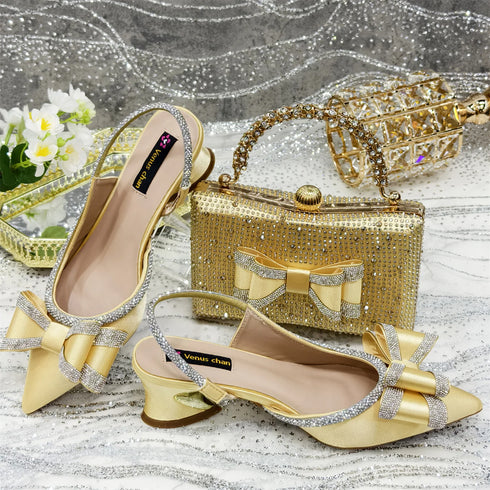 Italian Design Elegant Women's Rhinestone Heels Set