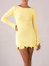 Women's Knit Mini Dress Ruffled Autumn High Waist Elegant Slim Party Dress Patchwork Knitwear