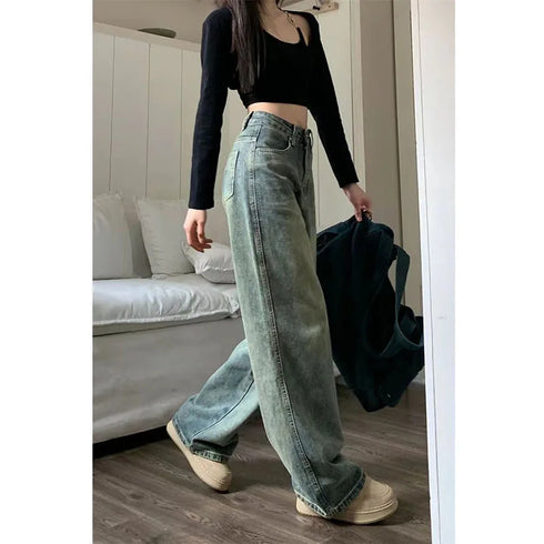 Vintage Wide Leg Jeans for Women - Stylish Casual Trousers Perfect for Spring Streetwear, Loose Fit High Waist Denim Pants Ideal for Effortless Wide Leg Jeans Outfit Inspirations