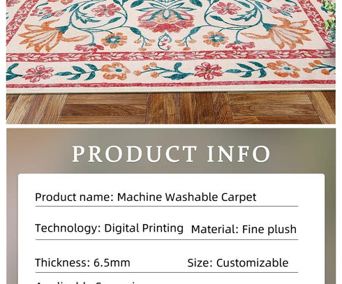 Floral Style Living Room Carpet Machine Washable Large Area Decorative Rug