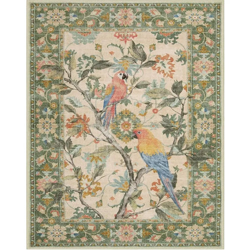 Floral Birds Area Rug for Living Room and Bedroom Decor Soft Non Slip Machine Washable Floor Mat