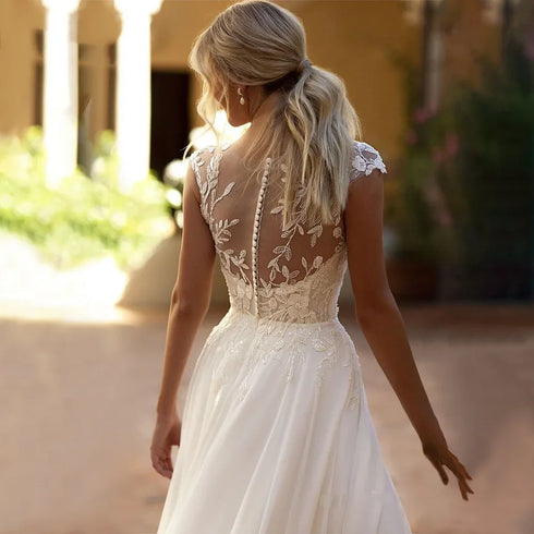 Vinca Sunny Customized Lace Chiffon Wedding Dresses A-Line Gown