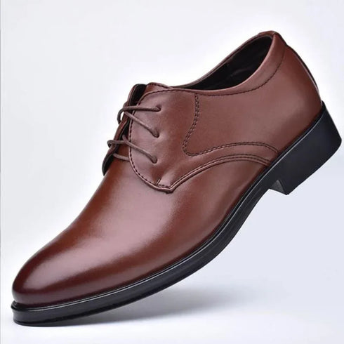 Elegant Black Leather Oxfords for Men - Formal Wedding, Party, and Office Business Shoes with Lace-Up Closure, Plus Size Available