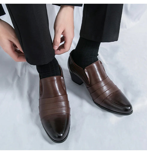 Leather Men's Elevator Oxford Dress Shoes for Wedding and Business Occasions