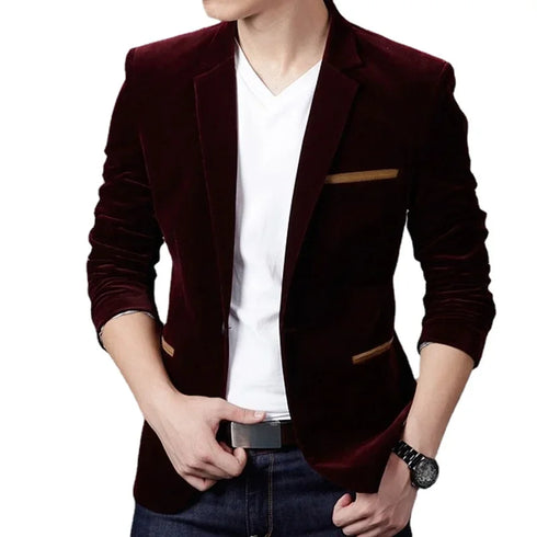 Men's Corduroy Smart Casual Slim Fit Suit Jacket with Single-breasted Design for Spring and Autumn - 4XL