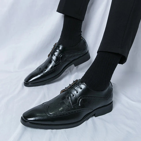 Stylish Brogue Lace-Up Business Formal Shoes for Men – Perfect for Office, Banquet, and Outdoor Parties in Sizes 38-48