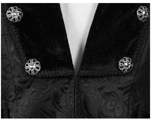 Gothic Men's Steampunk Vintage Prince Tuxedo Windbreaker Coat for Medieval Renaissance Role-Playing and Partys – Exquisite Victorian Edwardian Jacket with Floral Appliques and Turtleneck Design
