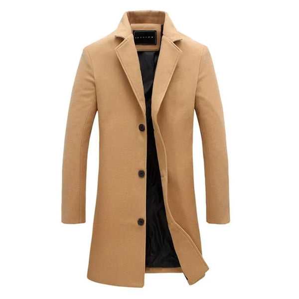 Men's Slim Fit Trench Coat for Fall and Winter - Stylish Woolen Blended Outwear for Business Casual and Travel