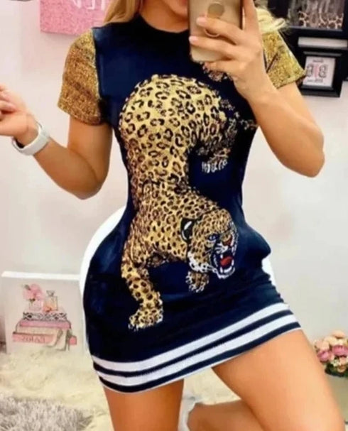 Summer Sexy Dress Women Casual Pocket Short Sleeve Bodycon Mini Dress