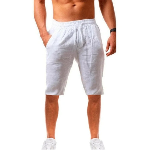 Men's Cotton Linen Shorts Pants Summer Breathable Trousers Fitness Streetwear