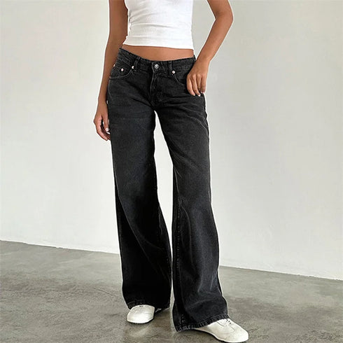 Y2K Inspired Wide Leg Denim Pants for Women - Trendy Low Waist Jeans with Multi Pockets Perfect for Summer Streetwear and Fall Outfits