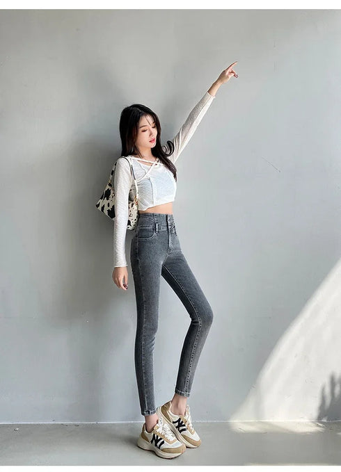 Women's High Waist Stretch Jeans - Fashionable Slim Denim Pants