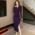 Purpled Elegant Pleated Bodycon Suit Dress for Women Chic Formal Dress