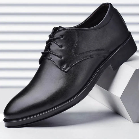 Elegant Black Leather Oxfords for Men - Formal Wedding, Party, and Office Business Shoes with Lace-Up Closure, Plus Size Available