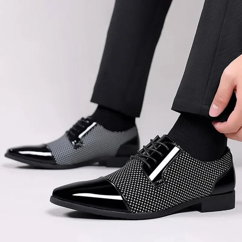 Elegant Lace-Up Oxfords for Men - PU Leather Formal Dress Shoes for Office, Weddings, and Casual Events - Luxury Pointed Toe Style