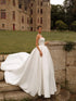 Strapless Beaded Pearls Wedding Dress Ball Gown With Button Back And Court Train Silhouette