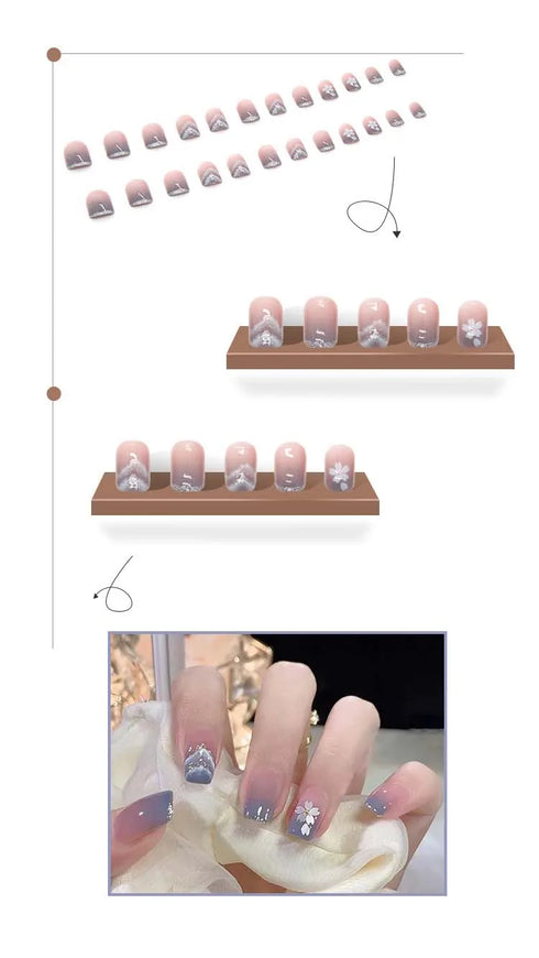 Wearable Detachable Love-Themed Checkerboard Fake Nail Pieces for a Sweetheart Manicure