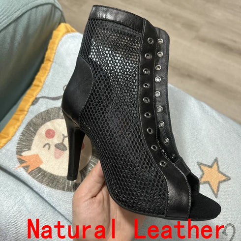 Sexy High Heels Hollow Mesh Sandals for Summer Fashion Comfort Peep Toe Stilettos Jazz Dance Female Shoes Plus Size