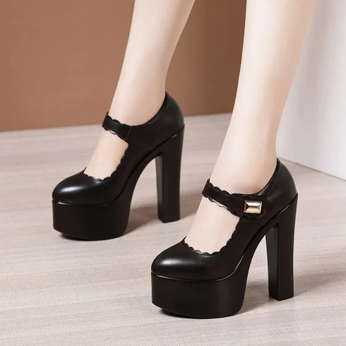 15cm Block High Heels Shoes Thick Platform Women Pumps