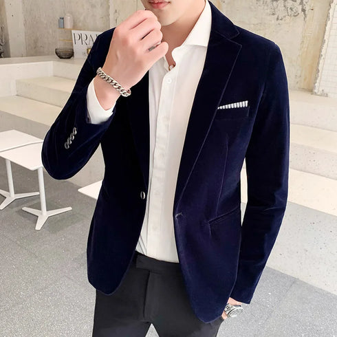Spring Velvet Wedding Dress Coat Casual Suit Jacket Men's Blazer Business Costume