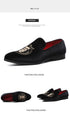 Luxury Pointed Toe Velvet Loafers for Men - Elegant Casual and Formal Dress Footwear with Embroidery Details for Weddings and Special Occasions