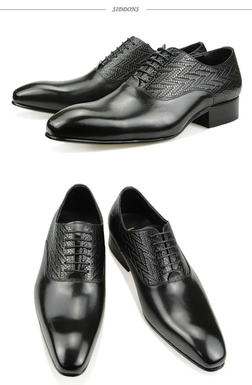 Elegant Black Leather Oxfords for Men Lace Up Formal Office and Wedding Shoes