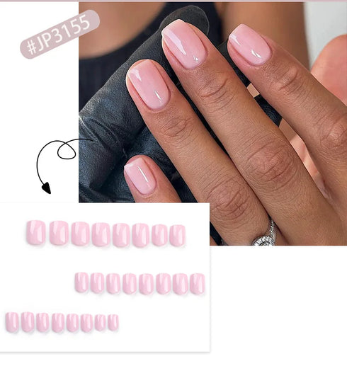 Glossy Solid Color Short Square Detachable Fake Nails Set - Wearable Finished Press On Nails with Glue for Effortless Nail Art Enjoyment