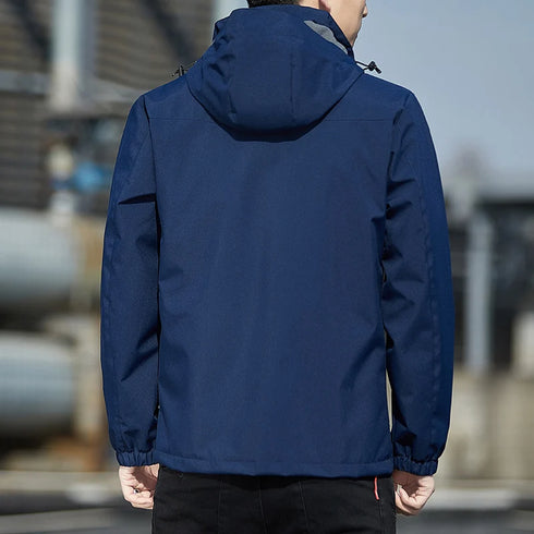 Plush Waterproof Autumn Winter Jacket for Men - Casual Windproof Coat with Detachable Hood and Rib Sleeves, Perfect for Daily Wear and Spring Cotton Comfort