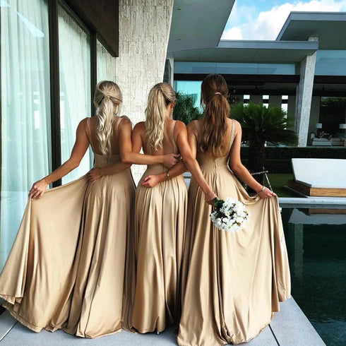 Backless Bridesmaid Dress Satin V-Neck Split Silhouette For Formal Bridesmaid Dress
