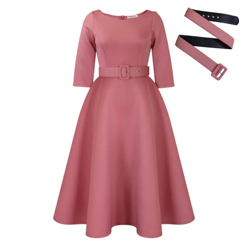 Elegant Women Party Dresses A Line with Waist Belt for Classy Office and Wedding Guests