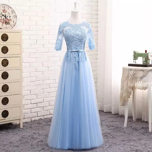 Bridesmaid Dress Elegant Floor-Length Organza Backless Lace With Built-In Bra Bridesmaid Dress Lace Appliques